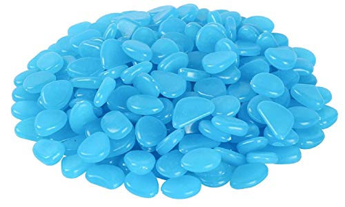 SPICOM 100pc Glow in The Dark Pebble Stones Luminous | Decorative Stones | For Fish Tank Garden Pathway Flower Pot Bed Shiny | MIX COLOURS (Blue)