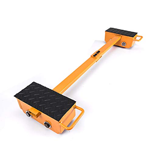 OrangeA Industrial Machinery Mover 6T+2X2.5T Capacity Machinery Moving Skates w/Steel Rollers Cap 360 Degree Rotation Machinery Mover Dolly with 39 Inch Push Rod (11T)