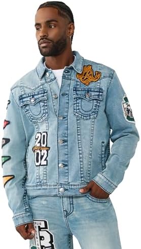 True Religion Mens Sn Jimmy Flatlock Denim Jacket, 2s Body Rinse