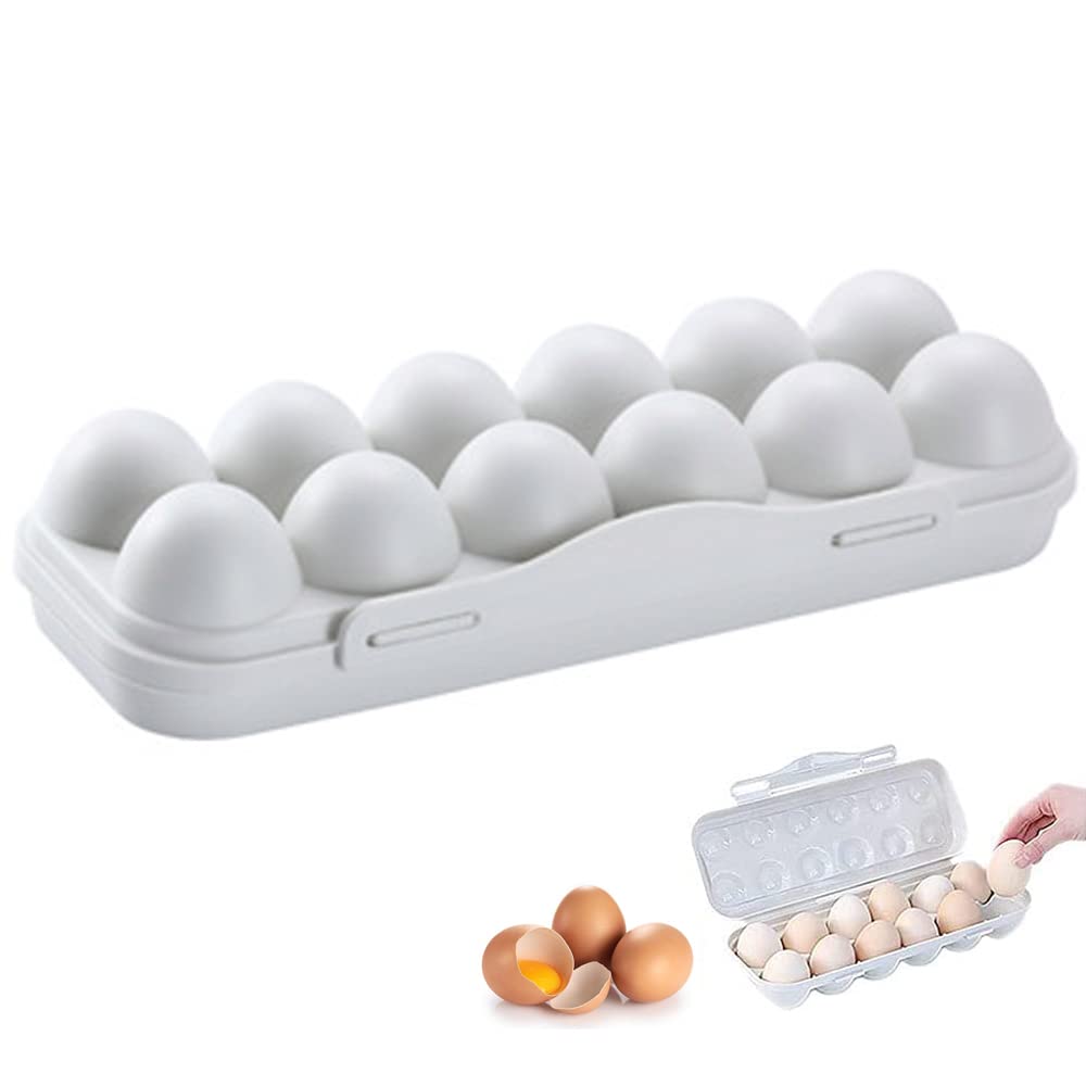 12 Grid Egg Carrier Container, Plastic Box With Lid, Portable Stackable Refrigerator Holder Tray for Fresh Storage