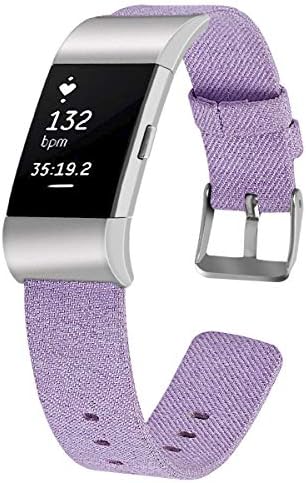 PINHEN Compatible with Fitbit Charge 2, Canvas Fabric Woven Straps, Light Purple,L