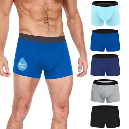 CITURALAN Ropa Interior de Incontinencia para Hombres - Absorción Ultra de 150ml, Tecnología Antifugas de 5 Capas, Lavable a Máquina, Control de Vejiga Reutilizable para Hombres, Paquete de 5 (5 Colores, Talla L)