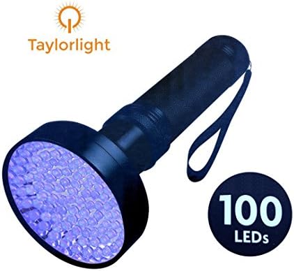 Taylorlight UV Black Light Flashlight - 100 LED Ultra Strong - Best for Detecting Pet Urine Stains, Bed Bugs, Scorpions, Counterfeit Money - Professional, Home &amp; Hotel Use