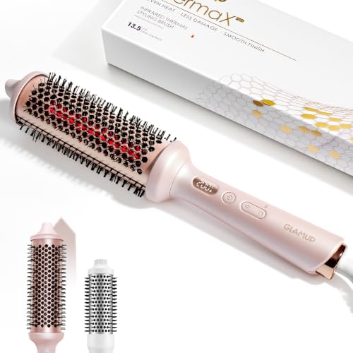 GLAMUP® Beauty Real Infrared Thermal Brush, Healthier Heat, Extended Barrel 45mm, Smooths Frizz, for Fine & Damaged Hair, Soft Waves & Face-Framing Flicks, Pink
