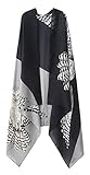 Women's Vintage Owl Print Color Block Pashmina Shawl Scarf Cape Thin Cardigan (One Size, Black&Gray)