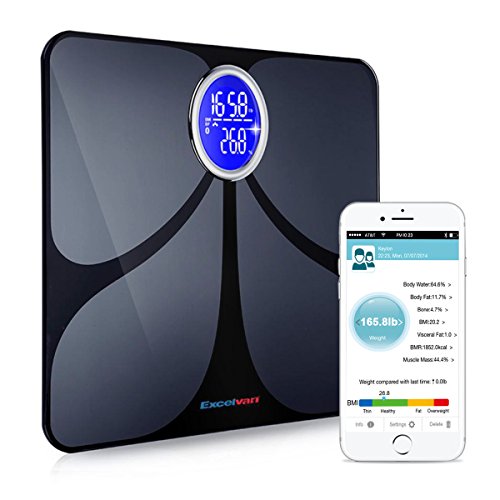 Excelvan CF366 Precision Smart Body Fat Scale Bluetooth with 8 parameters Smartphone App Body Scale Analyzer (400lb, Black)
