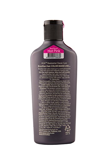 Awesome Brazilian Hair Color Manicure with Free Stain Remover - Acid Color pH3.5, No Damage, No Ammonia, No Peroxide, No Formaldehyde, Keratin Protein, 3.53 Oz. (Pack of 2) (Hot Pink)