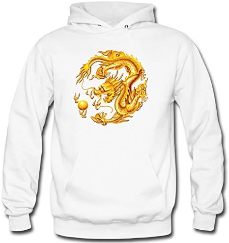 OB Hold Men's The emperor of China golden dragon totem Classic fashion Long Sleeve Hoodies XL White