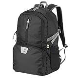UNCLEGEAR Lightweight Hiking Backpack, Packable Travel Daypack Foldable Nylon Casual Rucksack for Sport School Camping Outdoor 30L Black Backpacks for Men Women