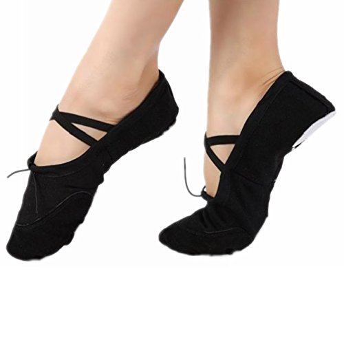 Womens Ladies Canvas Ballet Dance Gymnastics Yoga Shoes Flats Black 39#