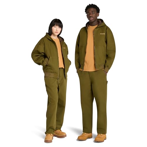 Timberland Men's Washed Duck Canvas Hooded Bomber, DARK OLIVE, 3XL