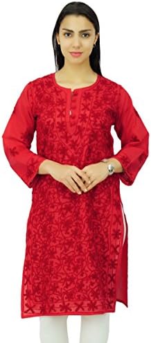 Chikan Embroidered Kurti Long Sleeves Women Ethnic Casual Kurta Tunic