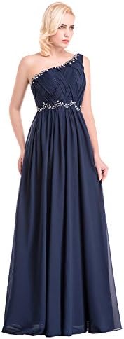 Dresslove One-shoulder Floor Length Chiffon Prom Party Dress Evening Gown(ED004-Dark Navy-12)