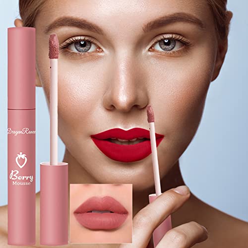 Lipstick Long Lasting Matte Lip Gloss Non-Stick Cup Waterproof Lip Glaze Liquid Moisturizing Cosmetics Lip Plumping Plumper Glossmakeup Gift For Girls Women (A)