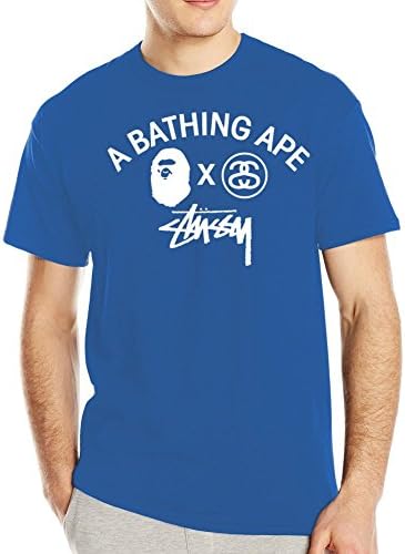 Customized Poly Cotton Comfortable Bape Men's T-Shirt Crew Neck Blue
