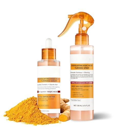 LBOYLOVE® 2 PCS Body Keratin Care Turmeric Spray & Exfoliating Serum for Face, Gently Exfoliating Peeling & Refines Skin, Turmeric Serum Hydration and Supports Smoother - for All Skin Types