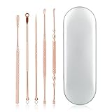Shouhengda Ear Wax Removal And Blackhead Removal Kit Acne Needle Extractor Tool Stainless Steel Set-Rose Gold 5 Pcs