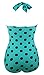 Cocoship 50s Retro Navy Blue Aqua Polka Dot One Piece Pin Up Monokinis Swimsuit(FBA)
