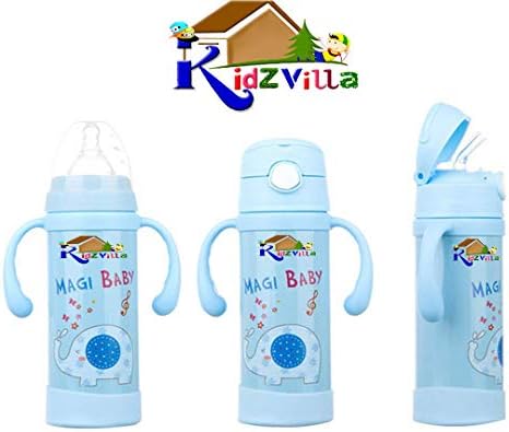 KIDZVILLA Steel Water Bottle/Sipper Bottle for Kids/Travelling Water Bottle for Kids 220ML (Blue)