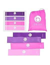 Bandas de resistencia por Belus con bolsa de transporte, descarga de vídeo e eBook Conjunto de cuatro bandas circulares para rehabilitación, ejercicio y fitness