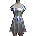 pinda Holographic High Waisted Flare Skater Dress (M, Silver)