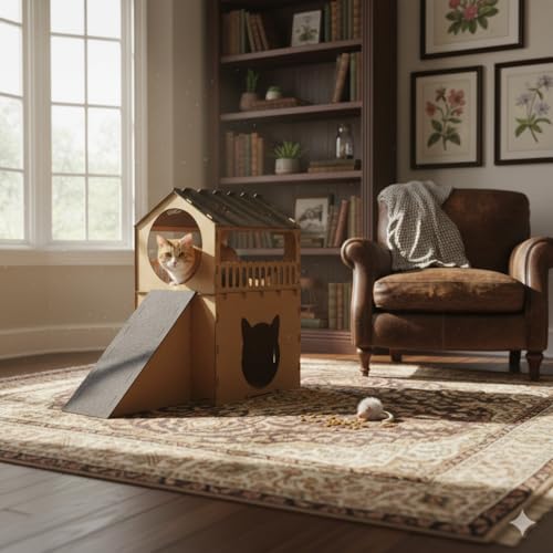 Casinha de Gato MDF CRU 2 Andares com Rampa Arranhador