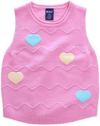 ケヤカ Keyaka 女の子 ニットベスト キッズ セーターベスト ガールズ 春秋冬 ハート柄 ｖネック ベスト ベビー 防寒 カジュアル ノースリーブ コットン ニットトップス 学生 制服 通園 通学 可愛い おしゃれ 子供服