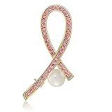 Bling Jewelry Gold Plated Simulated Pearl Pink Crystal Ribbon Pin Brooch