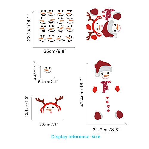 TOARTi Antlers Snowman Wall Decal, Christmas Sticker for Fridge Window Cling Decal, Vinyl Santa Claus Wall Decal,Lovely Snowman Face Art Wall Decor, Home Decorations