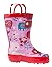 OAKI Kids Rubber Rain Boots Easy-on Handles, Pink Elephants, 5T US Toddler