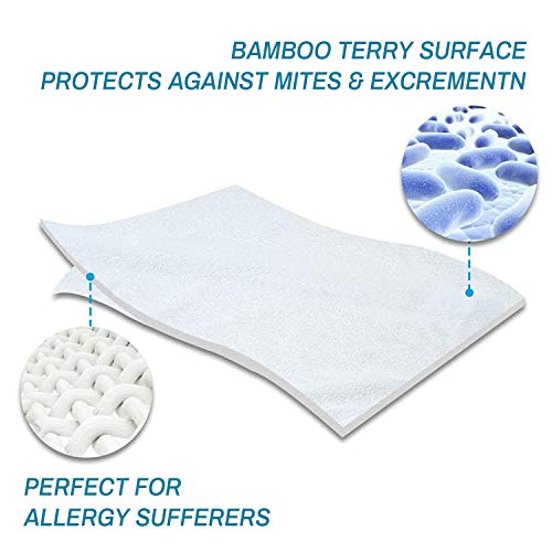 Zerohub Premium Cooling Bamboo Mattress Protector, Waterproof Breathable Hypoallergenic Mattress Cover, Machine Washable Mattress Pad Cover, Queen