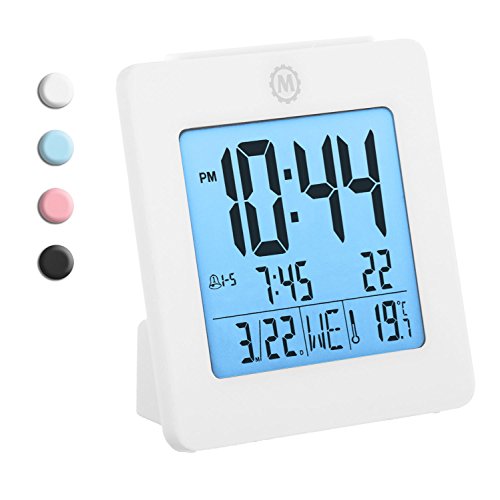 MARATHON CL030050WH Digital Dual Alarm Clock, Displays Day, Date and Temperature, Backlight. White - Batteries Included - New and Improved!
