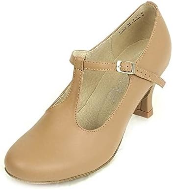 Dimichi Womens "Lena" Leather Insole T-Strap Ballroom Shoes, Gorgeous Tan, 6 M US