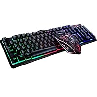 Lomsarsh Rainbow Gaming Keyboard and Mouse Set Led Multi-Colored Changing Backlight Mouse Color Light Mechanical Feel Waterproof Keyboard and Mouse Set