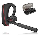 Bluetooth Headset, Audioxa Hands Free Dual Mic Noise Cancelling Wireless Earpiece for Office/Business/Truckers/Driver (Black with red)