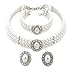 Fashion 21 3 Rows Rhinestone Trimmed Simulated Pearl Choker Necklace, Bracelet, Pierced Earring 3 Set (White)