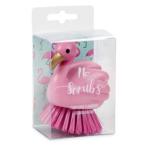 Flamingo Themed Kitchen Dish Scrubber - Plastic Palm Grip Scrub Brush With Nylon Bristles