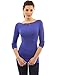 PattyBoutik Women's Boat Neck Lace Inset Long Sleeve Blouse