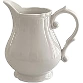 WAIT FLY Vintage Embossed Creamer & Sauce Pitcher - Milk Jug & Serving Pitcher for Kitchen - White Creamer