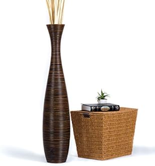 Leewadee Large Floor Vase – Handmade Flower Holder Made of Wood, Sophisticated Vessel for Decorative Branches and Dried Flowers, 43 inches, Brown