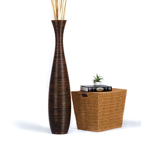 Leewadee Large Floor Vase – Handmade Flower Holder Made of Wood, Sophisticated Vessel for Decorative Branches and Dried Flowers, 43 inches, Brown