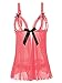 Amoretu Womens 2 Piece Peek-a-boo Babydoll Lingerie and Crotchless Thong Set (Pink, One Size)