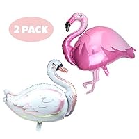 Hokilands Giant Super Cute 2 Pack Party Decoration Helium Balloons Kit, White Swan & Pink Flamingo Tropical Hawaiian Theme Mylar Foil Balloon For Wedding Birthday Baby Shower Party Supplies