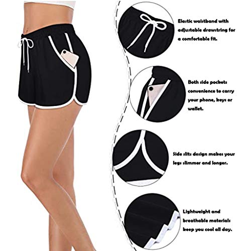 BiuBuy Womens Cozy Banded Waist Running Fitness Workout Shorts with Pockets Black