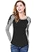 Allegra K Women's Floral Embroidery Color Block Raglan Sleeve T Shirt Grey L (US 14)