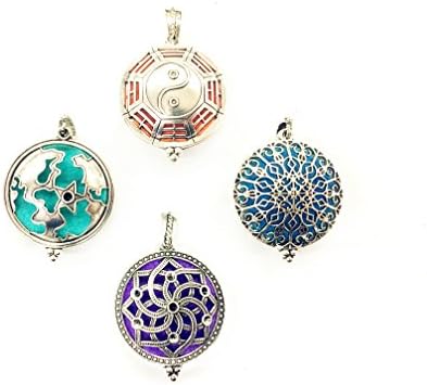 CPone 4pcs Earth The Eight Diagrams Flowers Mix Style Vintage Silver Alloy Locket Essential Oil Aromatherapy Diffuser Pendant Charms Necklace