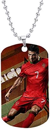 World Cup Football C Ronaldo Stainless Steel Military Necklace for Ronaldo Fans Unisex Celebrity Alloy Pendant Style D