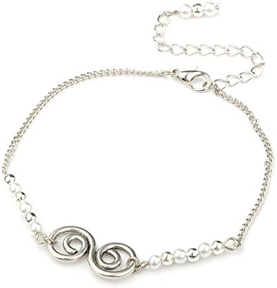 Idin Fashion Anklet - Silver-tone vortex anklet with white glass pearl bead (Length approx 8.9")