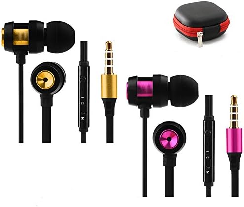 Earbuds with Microphone 2 Pack in Ear Headphones Earphones Stereo Extra Bass Wired 3.5mm in Line Remote Control Noise Isolating with Zipper Case for Apple iphone Samsung(Volume Control,Black)