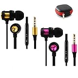 Earbuds with Microphone 2 Pack in Ear Headphones Earphones Stereo Extra Bass Wired 3.5mm in Line Remote Control Noise Isolating with Zipper Case for Apple iphone Samsung(Volume Control,Black)